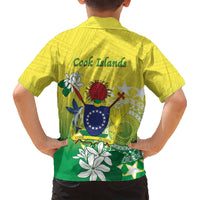 Cook Islands Independence Day Kid Hawaiian Shirt Kuki Airani Tiare Maori Polynesian Pattern - Green LT14 - Polynesian Pride
