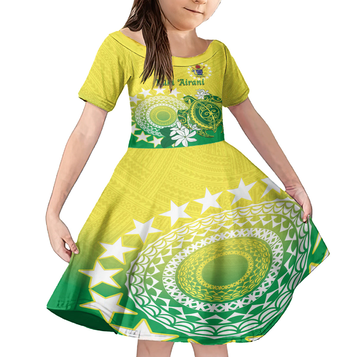 Cook Islands Independence Day Kid Short Sleeve Dress Kuki Airani Tiare Maori Polynesian Pattern - Green LT14 KID Green - Polynesian Pride