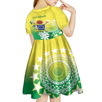 Cook Islands Independence Day Kid Short Sleeve Dress Kuki Airani Tiare Maori Polynesian Pattern - Green LT14 - Polynesian Pride