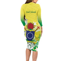 Cook Islands Independence Day Long Sleeve Bodycon Dress Kuki Airani Tiare Maori Polynesian Pattern - Green