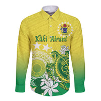 Cook Islands Independence Day Long Sleeve Button Shirt Kuki Airani Tiare Maori Polynesian Pattern - Green LT14 Unisex Green - Polynesian Pride