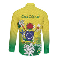 Cook Islands Independence Day Long Sleeve Button Shirt Kuki Airani Tiare Maori Polynesian Pattern - Green LT14 - Polynesian Pride