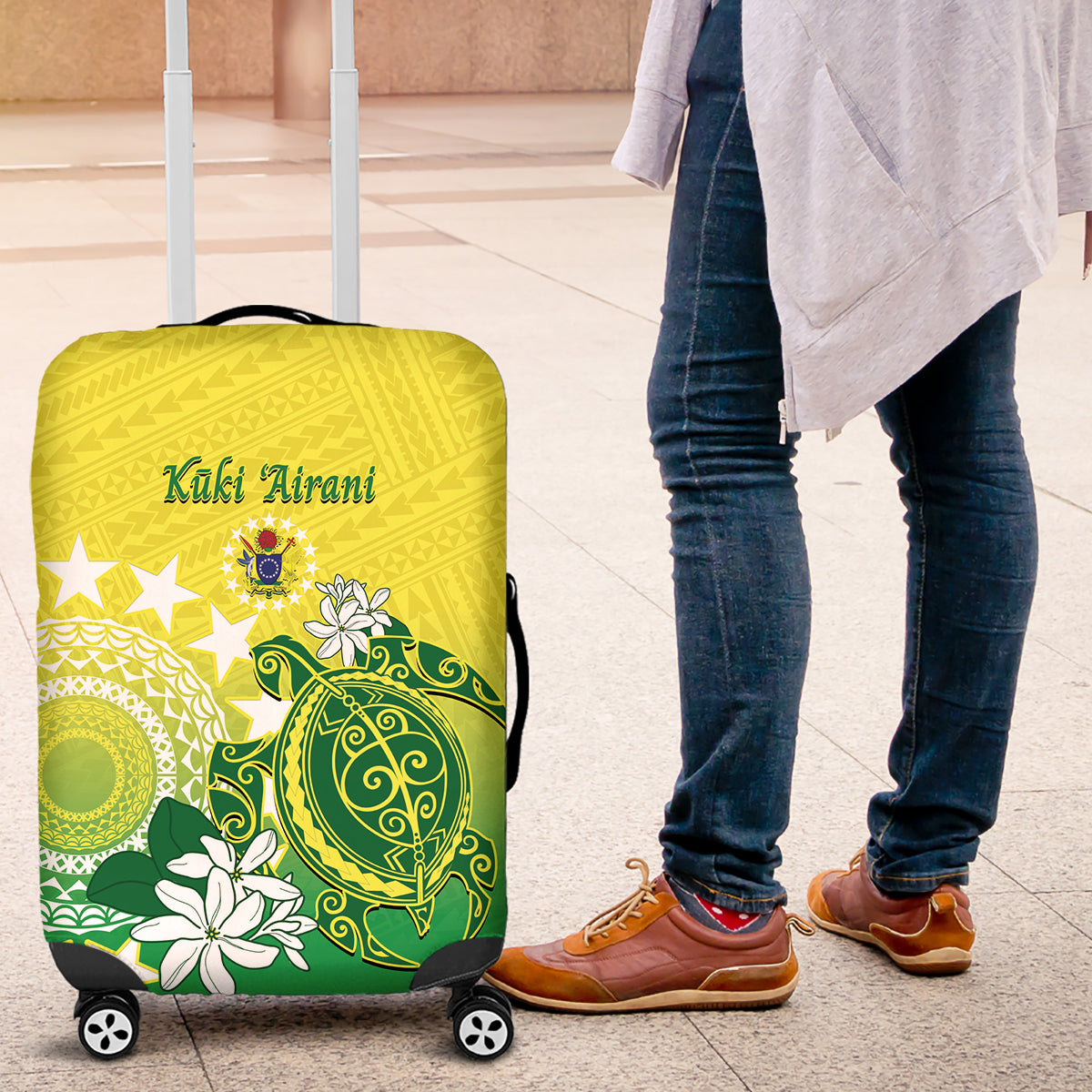 Cook Islands Independence Day Luggage Cover Kuki Airani Tiare Maori Polynesian Pattern - Green LT14 Green - Polynesian Pride