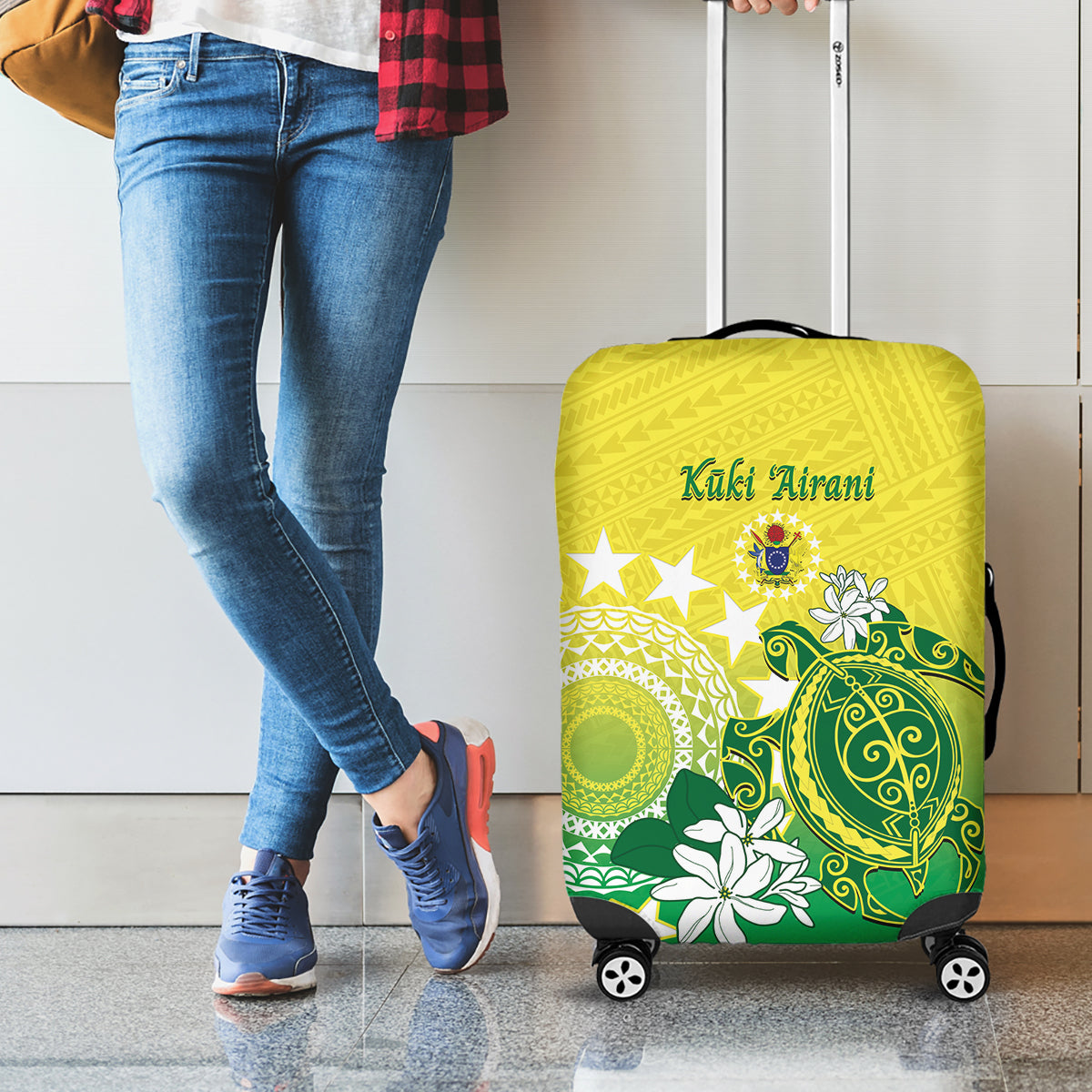 Cook Islands Independence Day Luggage Cover Kuki Airani Tiare Maori Polynesian Pattern - Green LT14 - Polynesian Pride