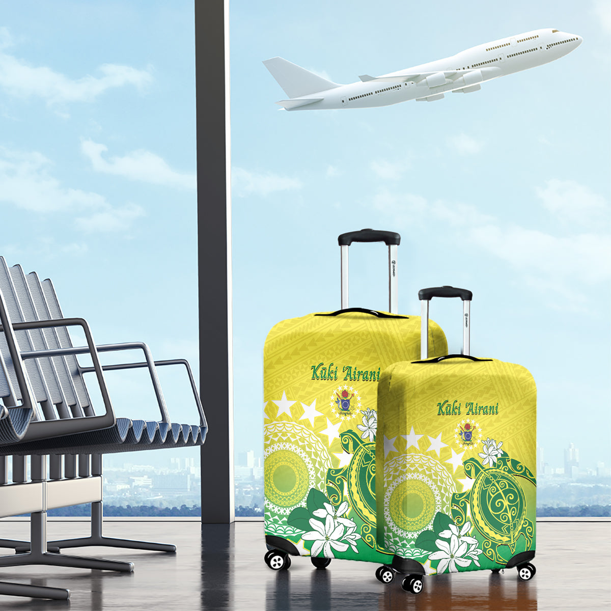 Cook Islands Independence Day Luggage Cover Kuki Airani Tiare Maori Polynesian Pattern - Green LT14 - Polynesian Pride
