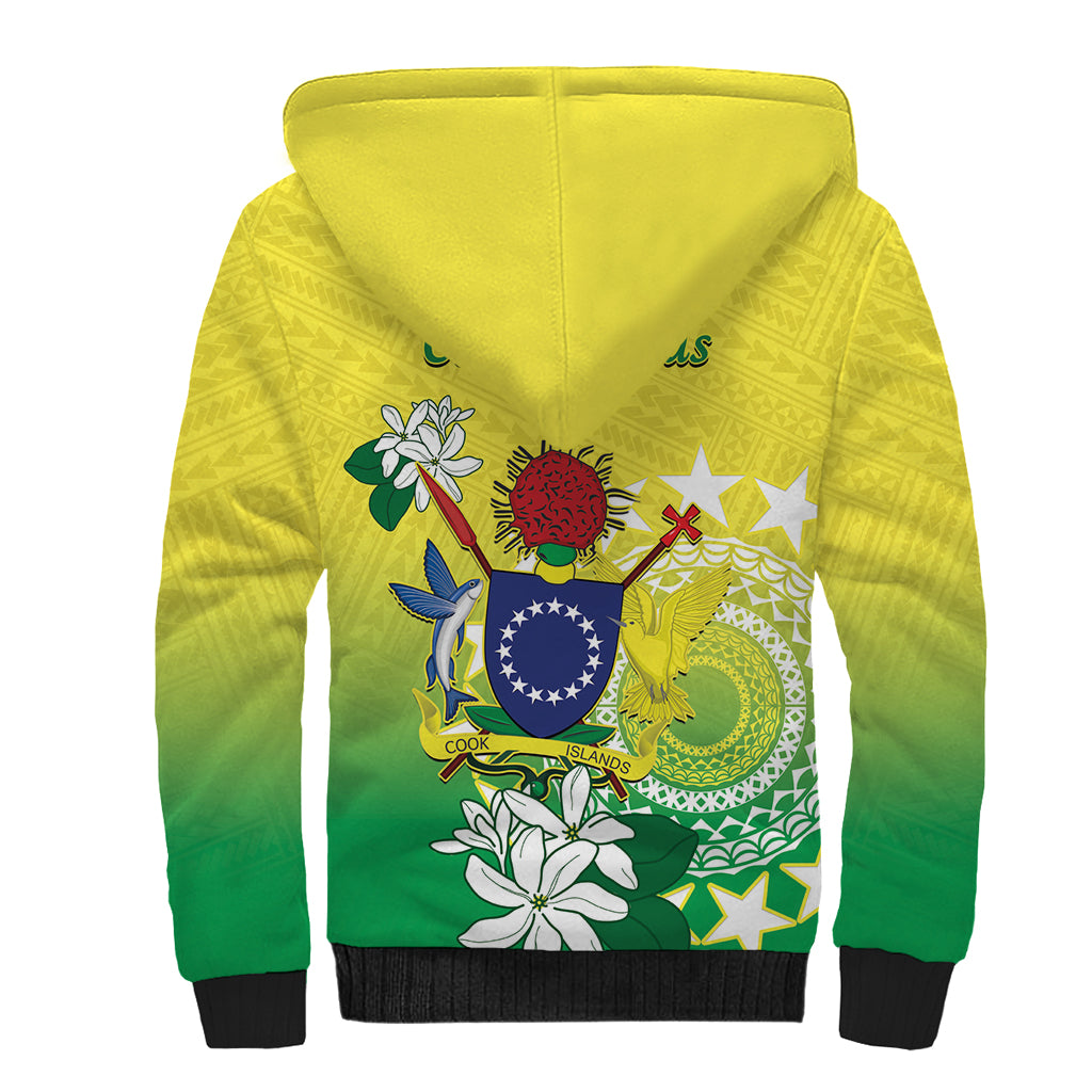 Cook Islands Independence Day Sherpa Hoodie Kuki Airani Tiare Maori Polynesian Pattern - Green