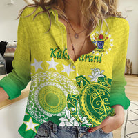 Cook Islands Independence Day Women Casual Shirt Kuki Airani Tiare Maori Polynesian Pattern - Green