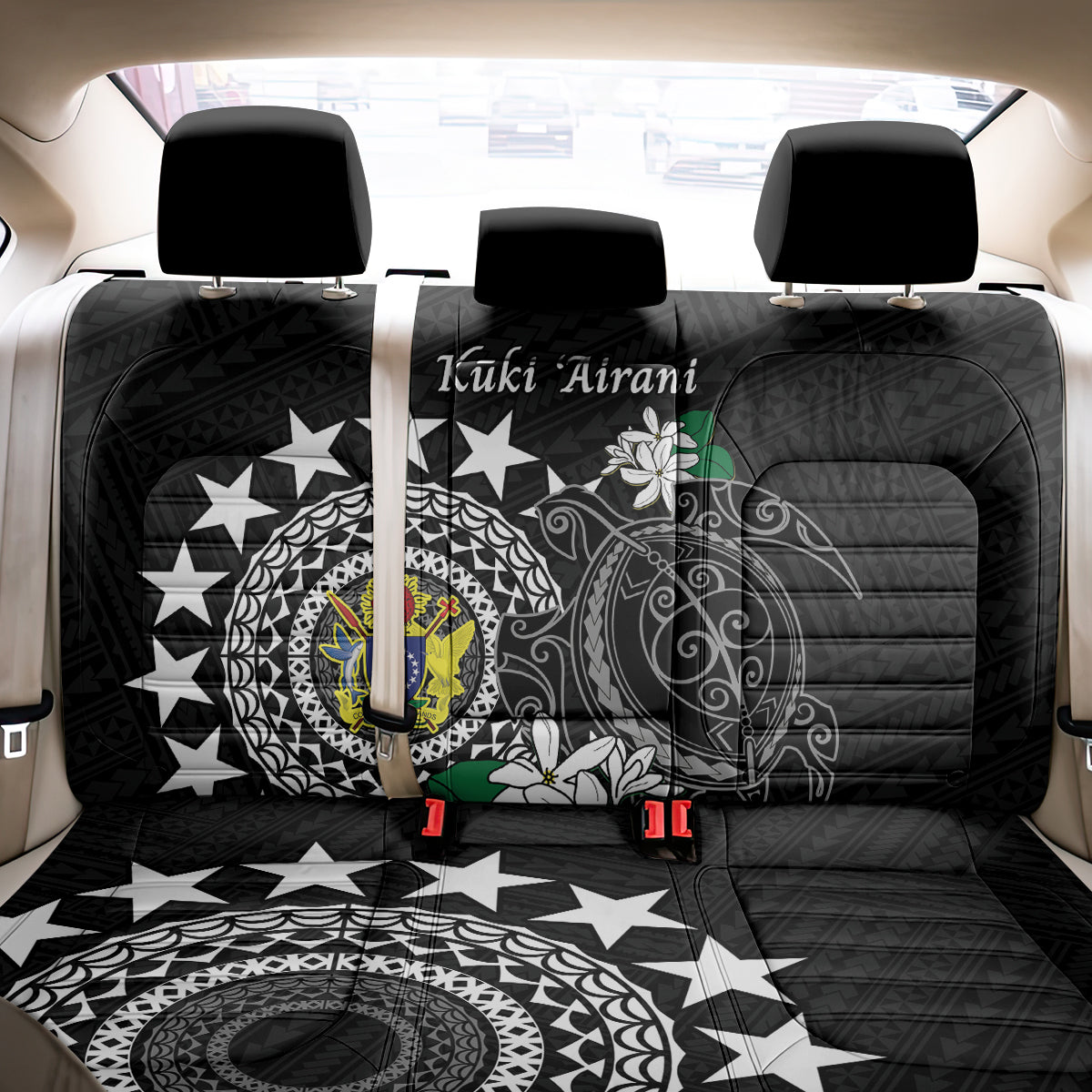 Cook Islands Independence Day Back Car Seat Cover Kuki Airani Tiare Maori Polynesian Pattern - Black