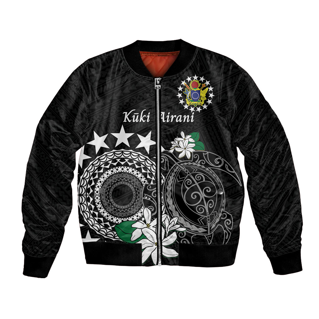 Cook Islands Independence Day Bomber Jacket Kuki Airani Tiare Maori Polynesian Pattern - Black