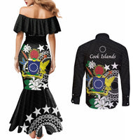 Cook Islands Independence Day Couples Matching Mermaid Dress and Long Sleeve Button Shirt Kuki Airani Tiare Maori Polynesian Pattern - Black LT14 - Polynesian Pride