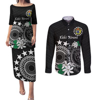 Cook Islands Independence Day Couples Matching Puletasi and Long Sleeve Button Shirt Kuki Airani Tiare Maori Polynesian Pattern - Black