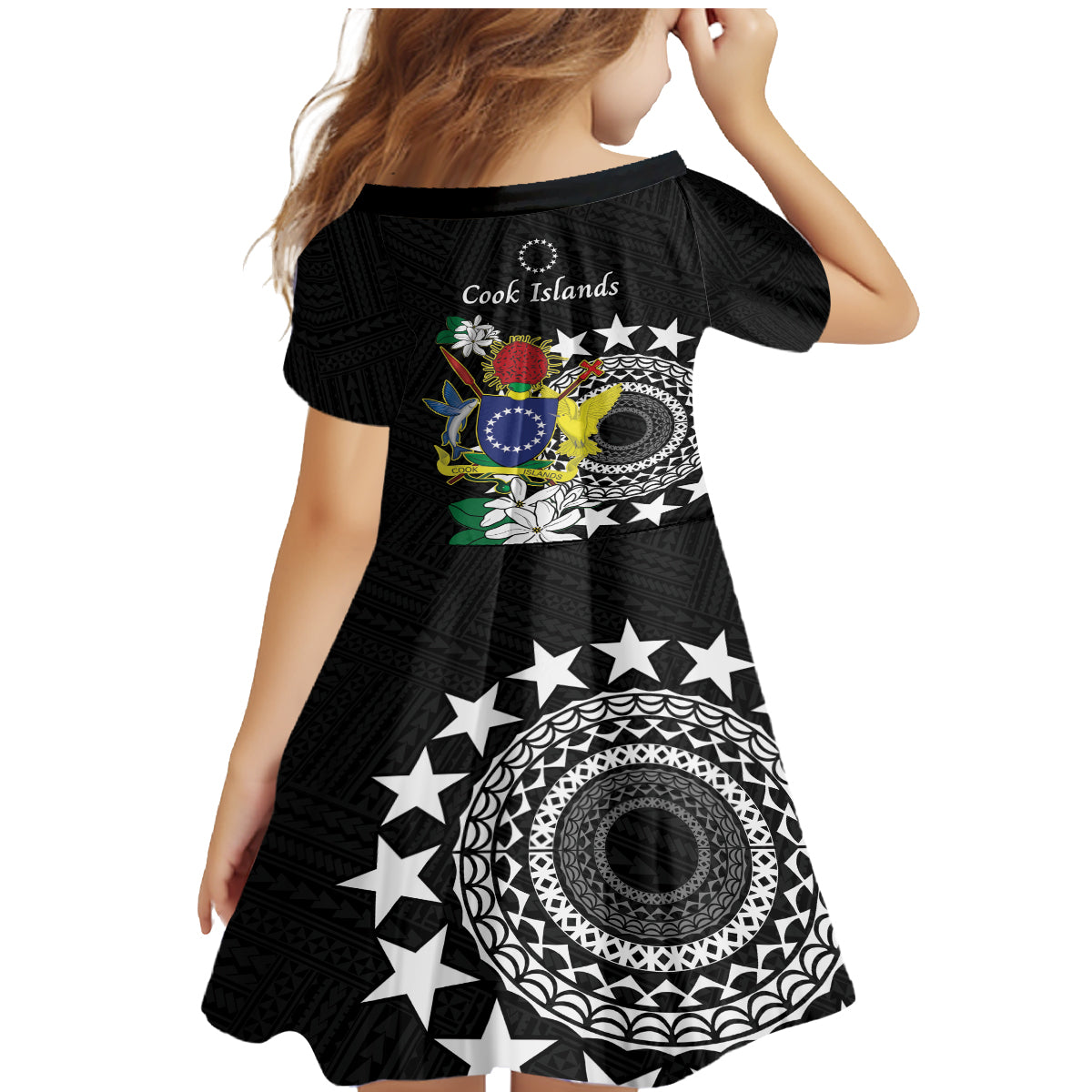 Cook Islands Independence Day Family Matching Mermaid Dress and Hawaiian Shirt Kuki Airani Tiare Maori Polynesian Pattern - Black