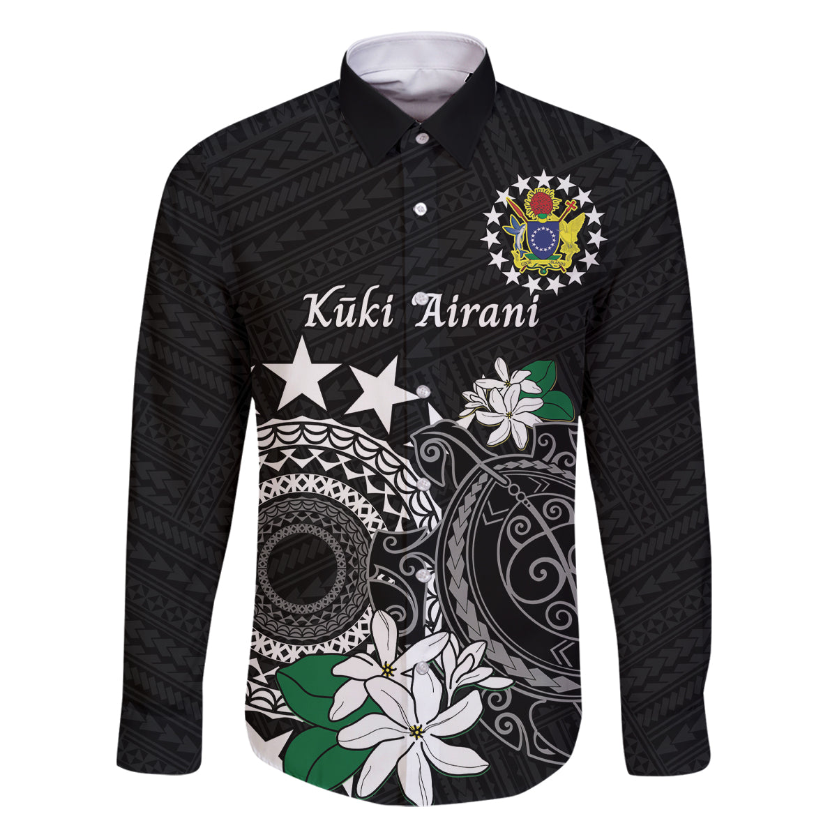 Cook Islands Independence Day Family Matching Mermaid Dress and Hawaiian Shirt Kuki Airani Tiare Maori Polynesian Pattern - Black