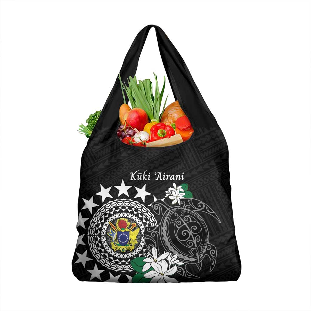 Cook Islands Independence Day Grocery Bag Kuki Airani Tiare Maori Polynesian Pattern - Black