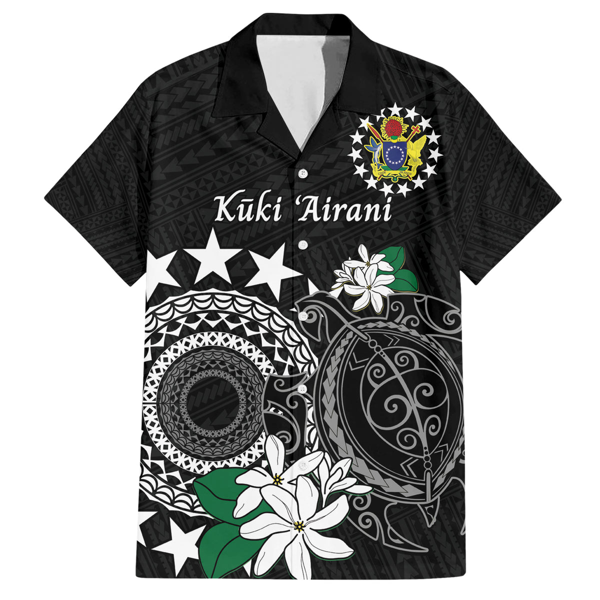 Cook Islands Independence Day Hawaiian Shirt Kuki Airani Tiare Maori Polynesian Pattern - Black