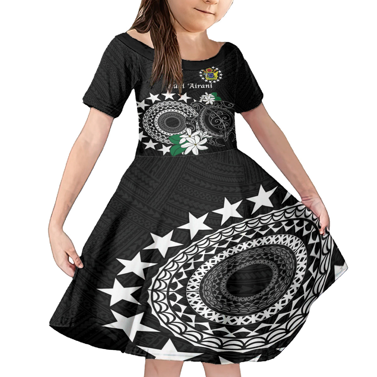 Cook Islands Independence Day Kid Short Sleeve Dress Kuki Airani Tiare Maori Polynesian Pattern - Black LT14 KID Black - Polynesian Pride