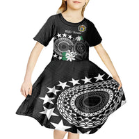 Cook Islands Independence Day Kid Short Sleeve Dress Kuki Airani Tiare Maori Polynesian Pattern - Black LT14 - Polynesian Pride