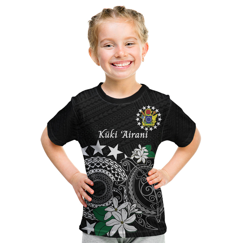 Cook Islands Independence Day Kid T Shirt Kuki Airani Tiare Maori Polynesian Pattern - Black LT14 Black - Polynesian Pride
