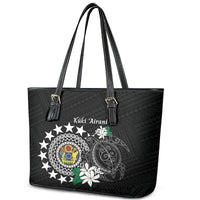 Cook Islands Independence Day Leather Tote Bag Kuki Airani Tiare Maori Polynesian Pattern - Black