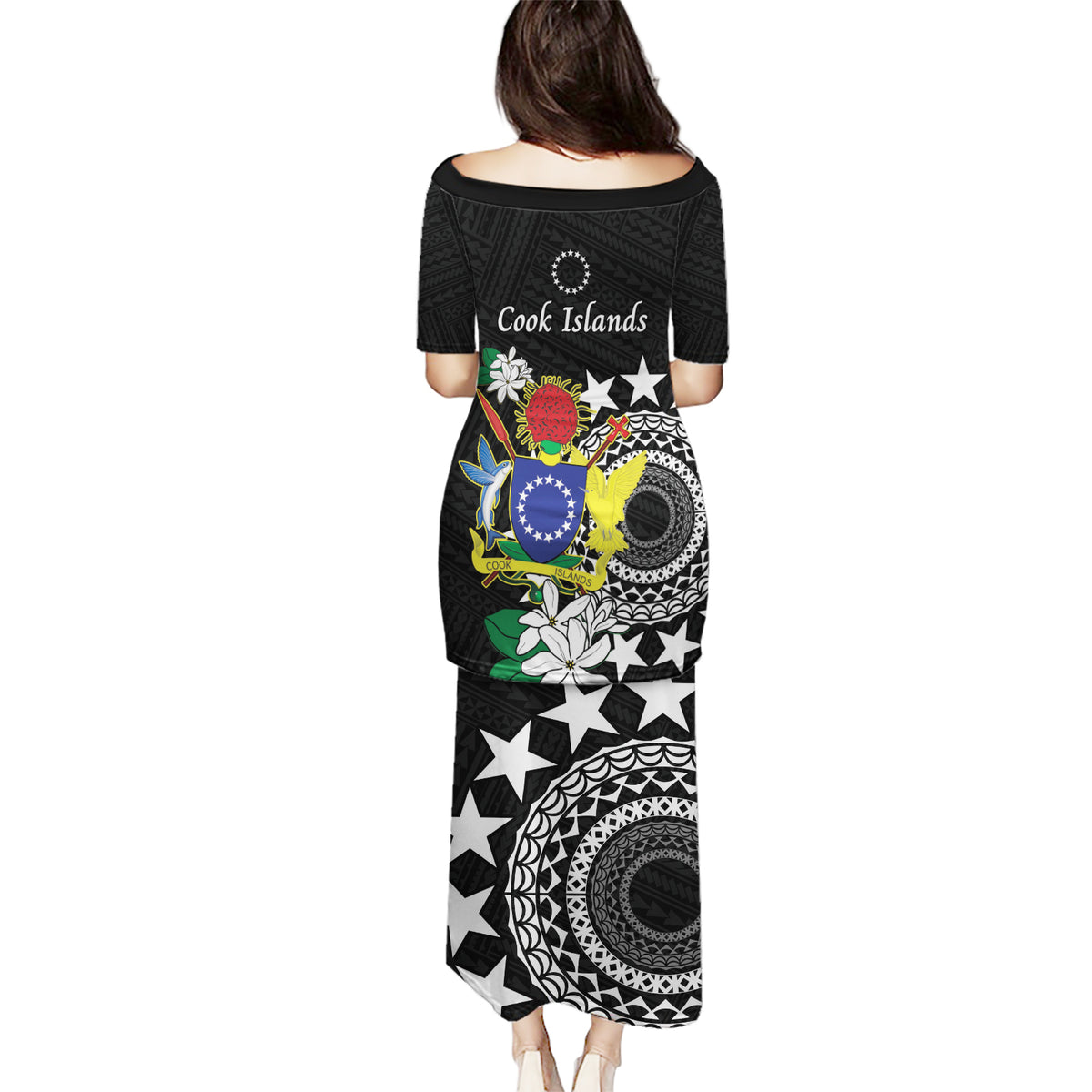 Cook Islands Independence Day Puletasi Kuki Airani Tiare Maori Polynesian Pattern - Black