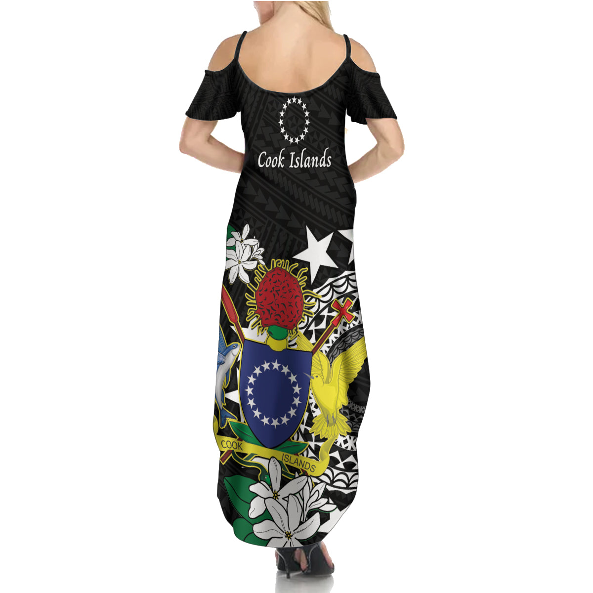 Cook Islands Independence Day Summer Maxi Dress Kuki Airani Tiare Maori Polynesian Pattern - Black