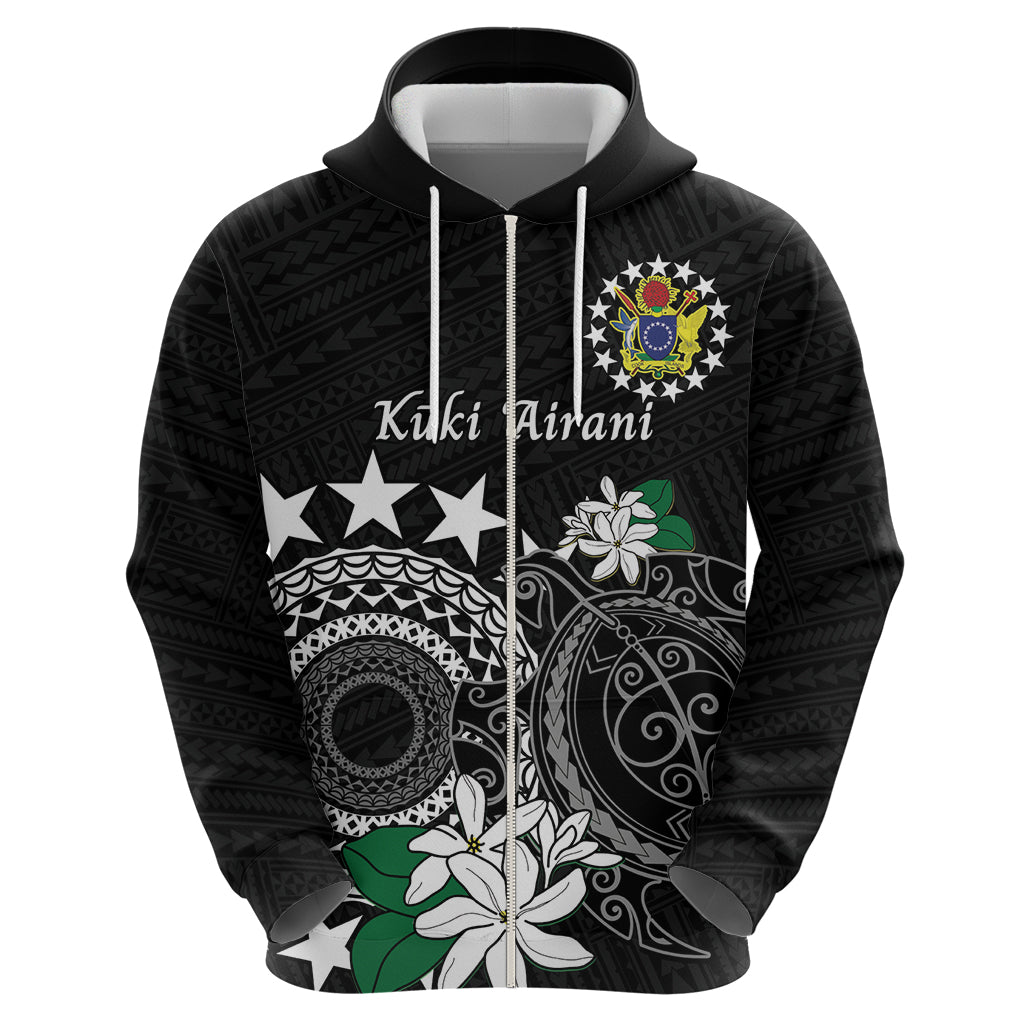 Cook Islands Independence Day Zip Hoodie Kuki Airani Tiare Maori Polynesian Pattern - Black