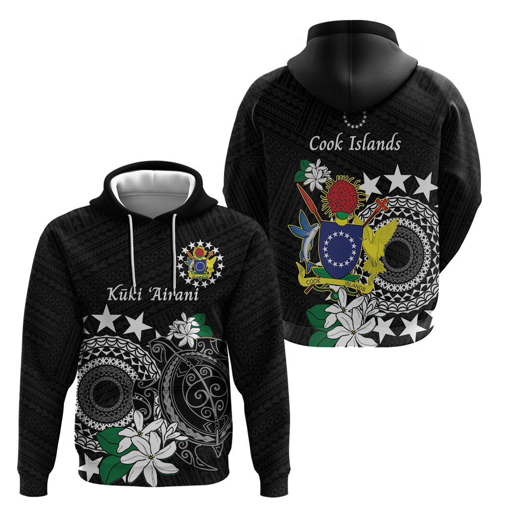 Cook Islands Independence Day Zip Hoodie Kuki Airani Tiare Maori Polynesian Pattern - Black