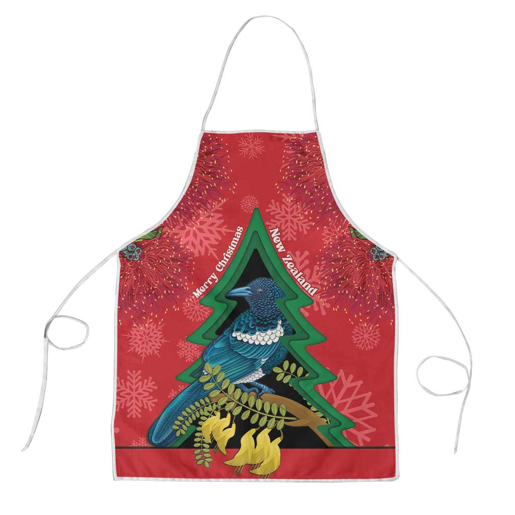New Zealand Christmas In July Apron Kowhai Tui Bird With Pohutukawa - Red - Polynesian Pride