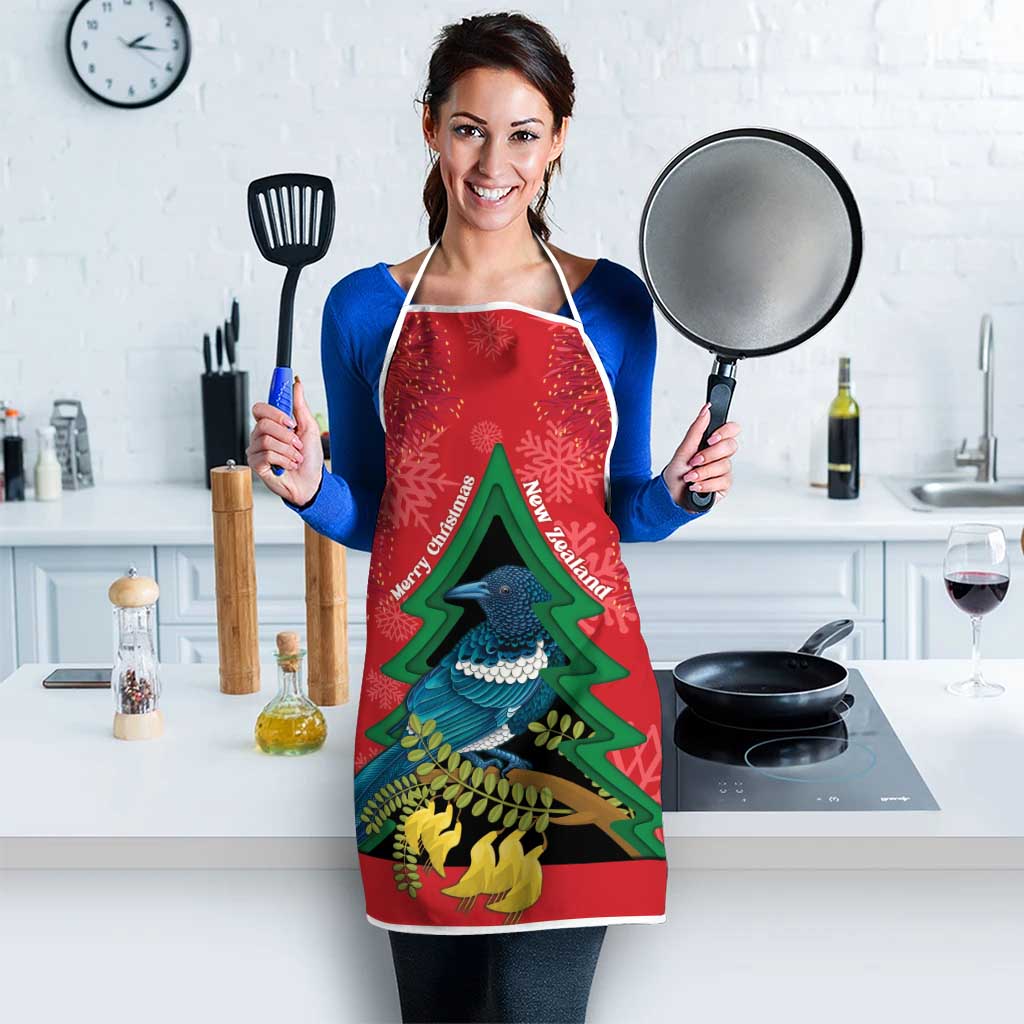 New Zealand Christmas In July Apron Kowhai Tui Bird With Pohutukawa - Red - Polynesian Pride
