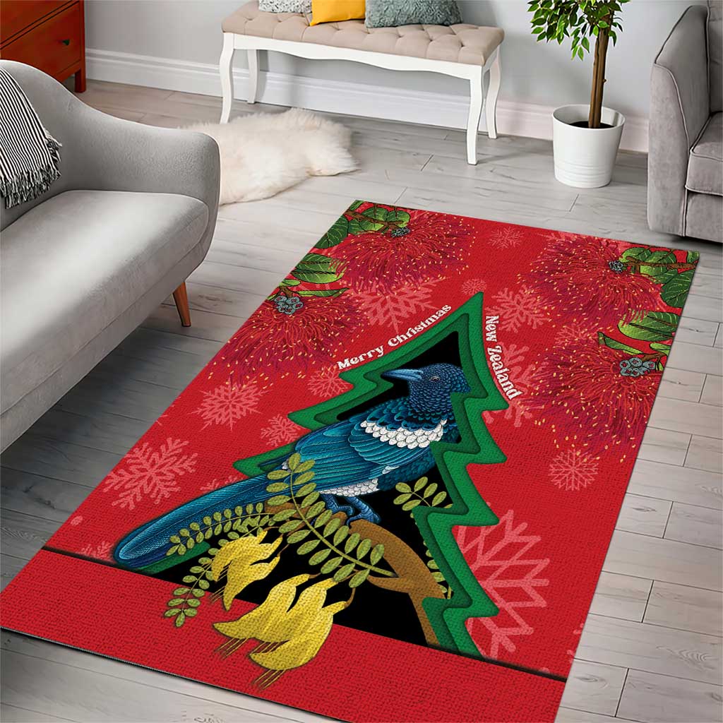 New Zealand Christmas In July Area Rug Kowhai Tui Bird With Pohutukawa - Red