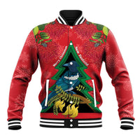 New Zealand Christmas In July Baseball Jacket Kowhai Tui Bird With Pohutukawa - Red