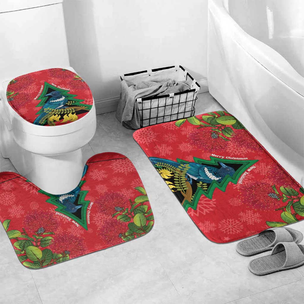 New Zealand Christmas In July Bathroom Set Kowhai Tui Bird With Pohutukawa - Red - Polynesian Pride