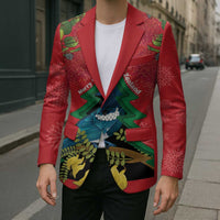 New Zealand Christmas In July Blazer Kowhai Tui Bird With Pohutukawa - Red - Polynesian Pride