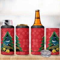 New Zealand Christmas In July 4 in 1 Can Cooler Tumbler Kowhai Tui Bird With Pohutukawa - Red