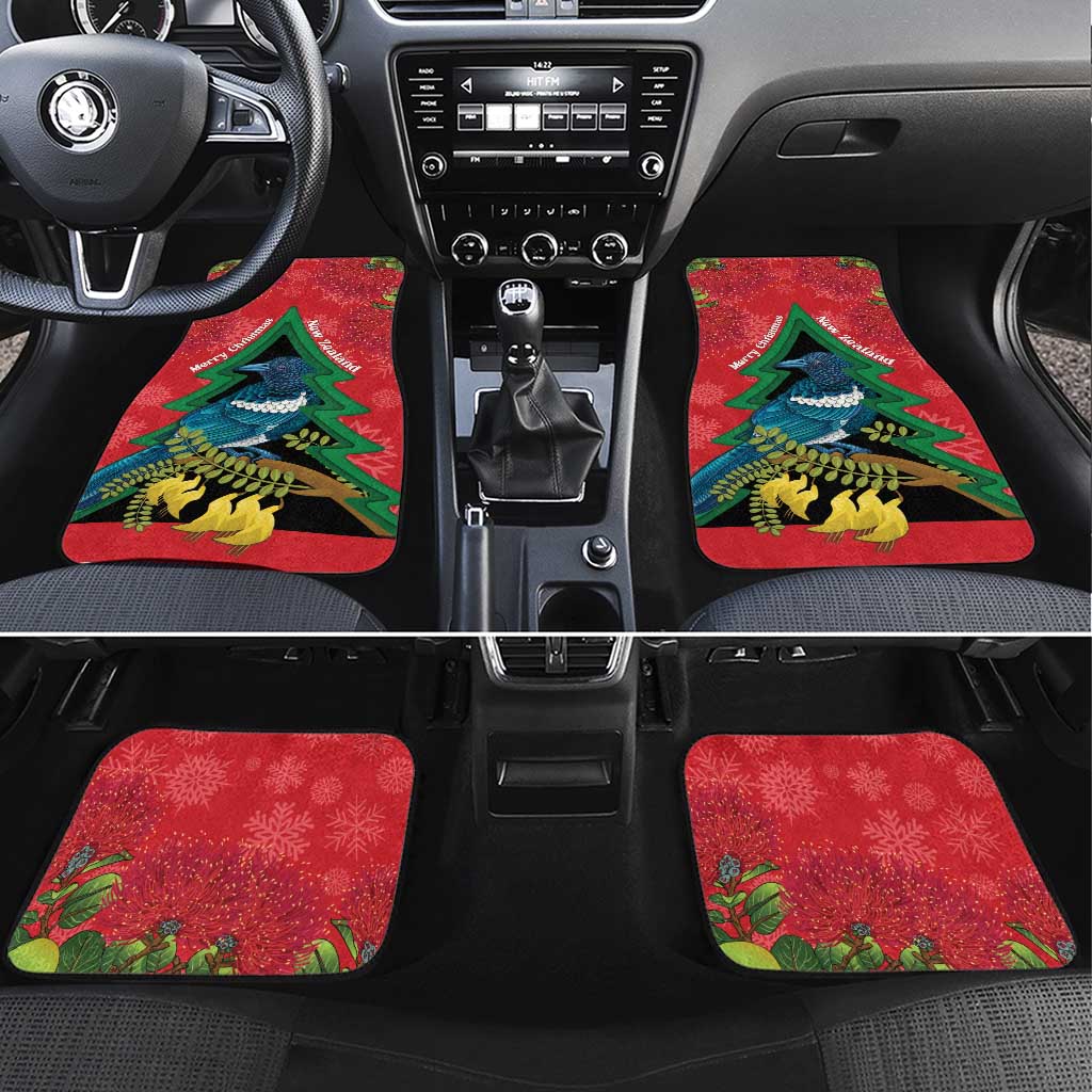 New Zealand Christmas In July Car Mats Kowhai Tui Bird With Pohutukawa - Red