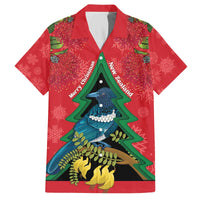New Zealand Christmas In July Family Matching Off The Shoulder Long Sleeve Dress and Hawaiian Shirt Kowhai Tui Bird With Pohutukawa - Red