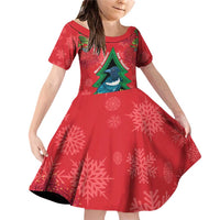 New Zealand Christmas In July Family Matching Off Shoulder Short Dress and Hawaiian Shirt Kowhai Tui Bird With Pohutukawa - Red
