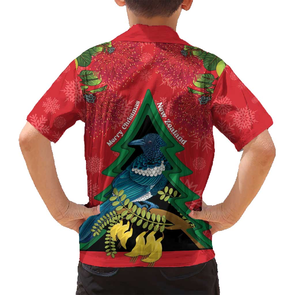 New Zealand Christmas In July Family Matching Puletasi and Hawaiian Shirt Kowhai Tui Bird With Pohutukawa - Red