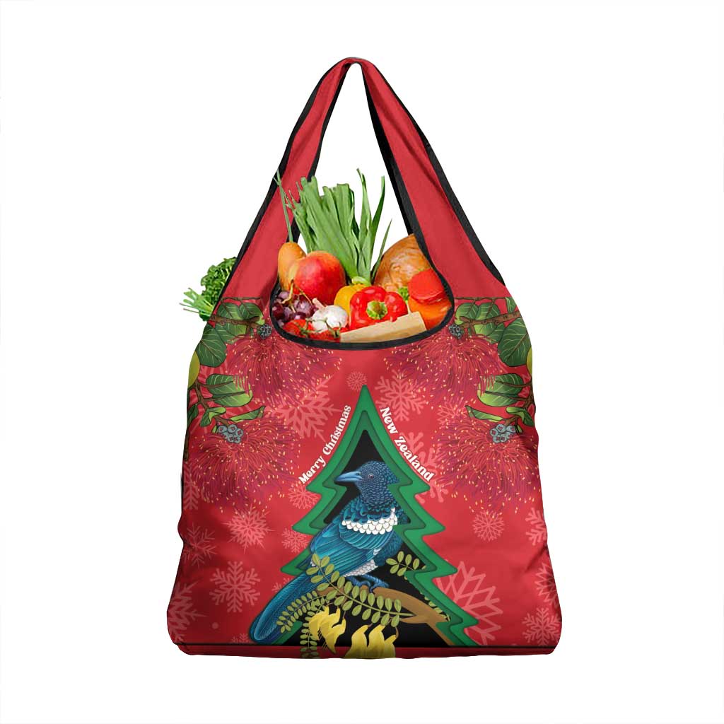 New Zealand Christmas In July Grocery Bag Kowhai Tui Bird With Pohutukawa - Red