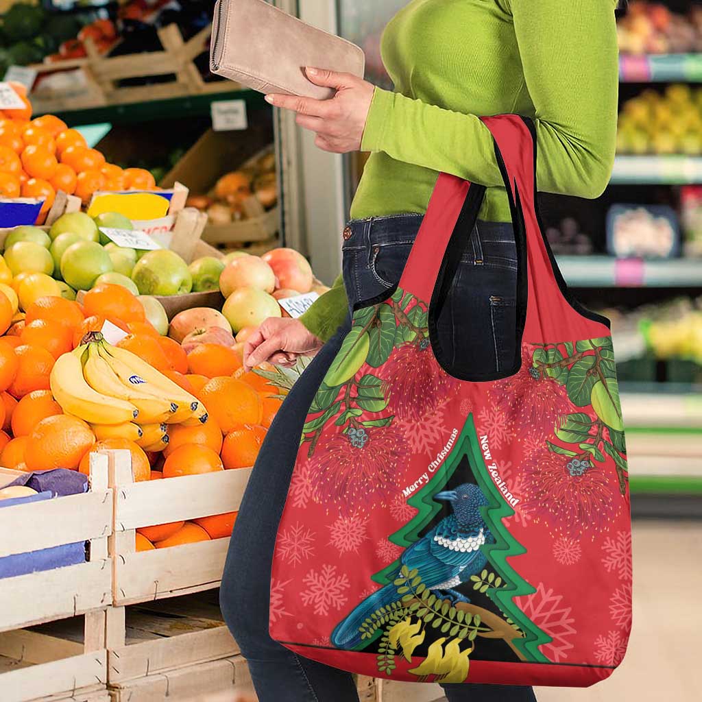 New Zealand Christmas In July Grocery Bag Kowhai Tui Bird With Pohutukawa - Red