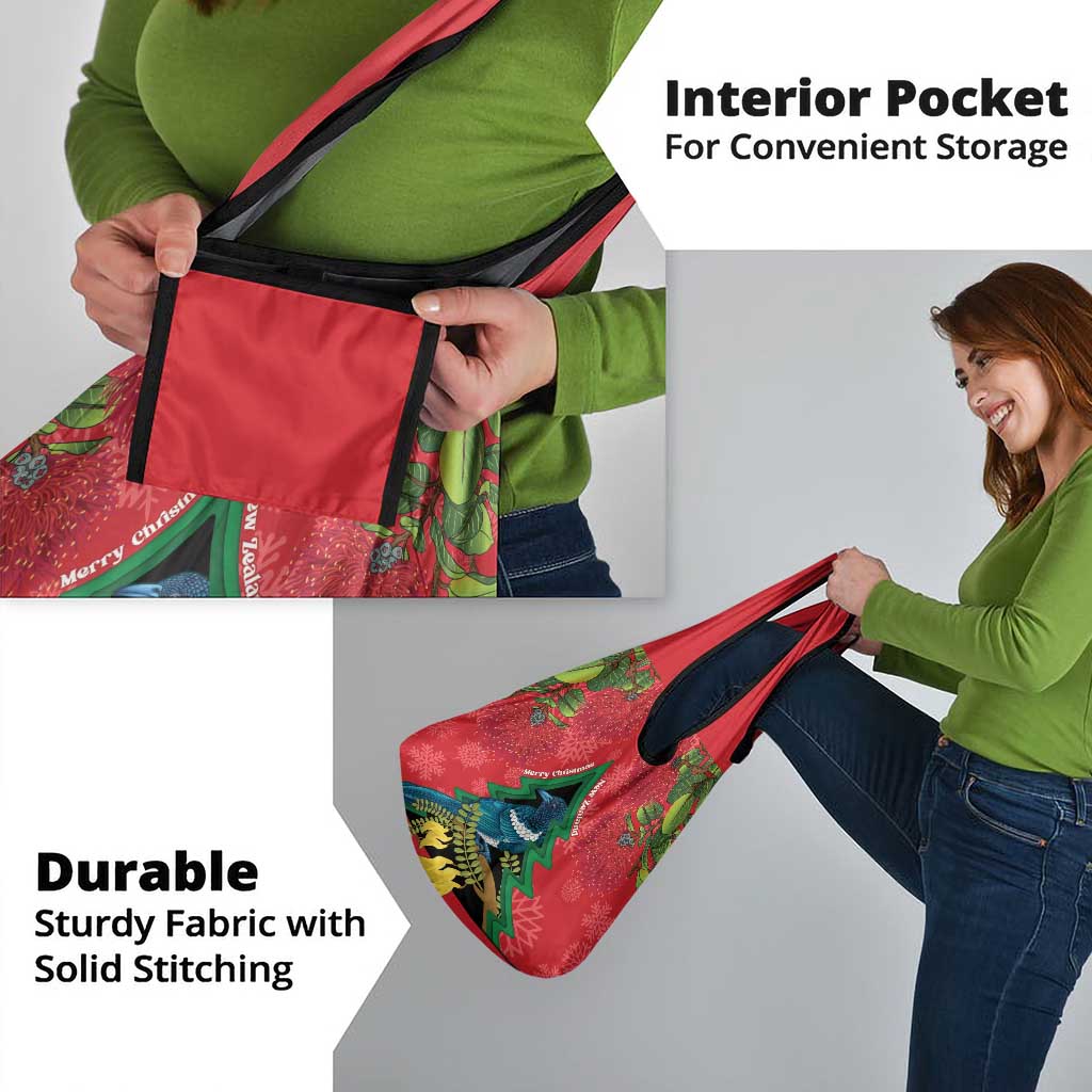 New Zealand Christmas In July Grocery Bag Kowhai Tui Bird With Pohutukawa - Red