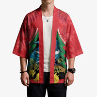 New Zealand Christmas In July Kimono Kowhai Tui Bird With Pohutukawa - Red - Polynesian Pride
