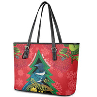 New Zealand Christmas In July Leather Tote Bag Kowhai Tui Bird With Pohutukawa - Red
