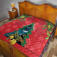 New Zealand Christmas In July Quilt Kowhai Tui Bird With Pohutukawa - Red