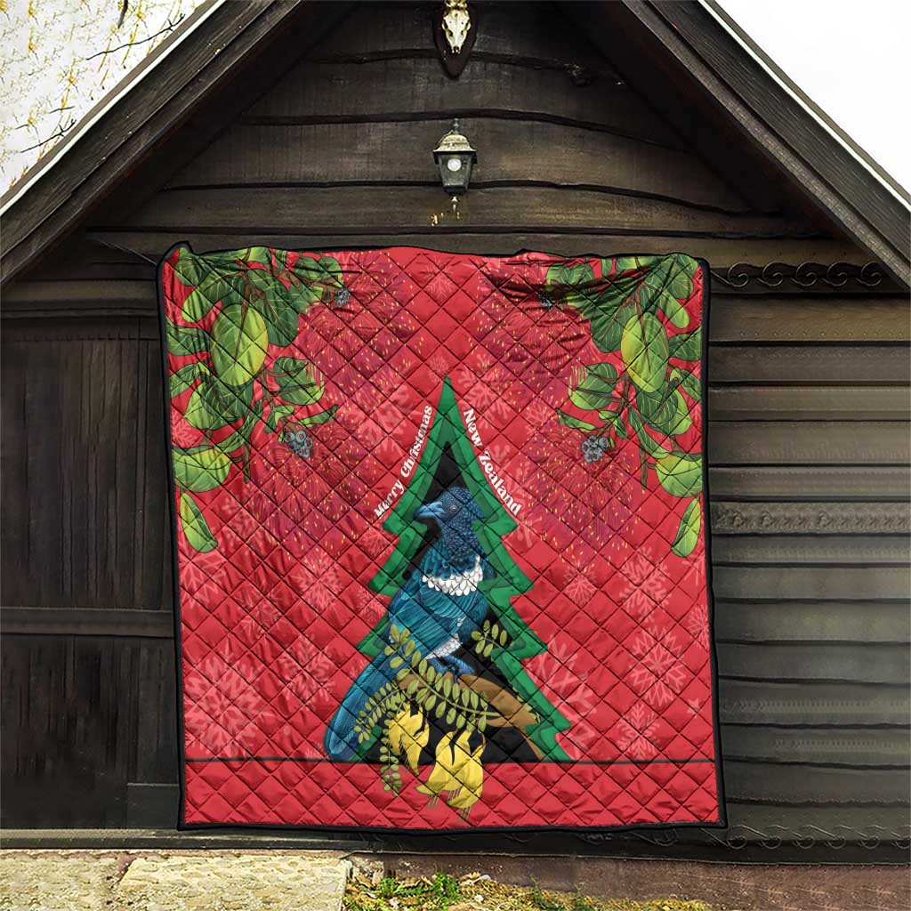 New Zealand Christmas In July Quilt Kowhai Tui Bird With Pohutukawa - Red