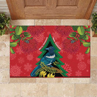 New Zealand Christmas In July Rubber Doormat Kowhai Tui Bird With Pohutukawa - Red