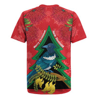 New Zealand Christmas In July Rugby Jersey Kowhai Tui Bird With Pohutukawa - Red