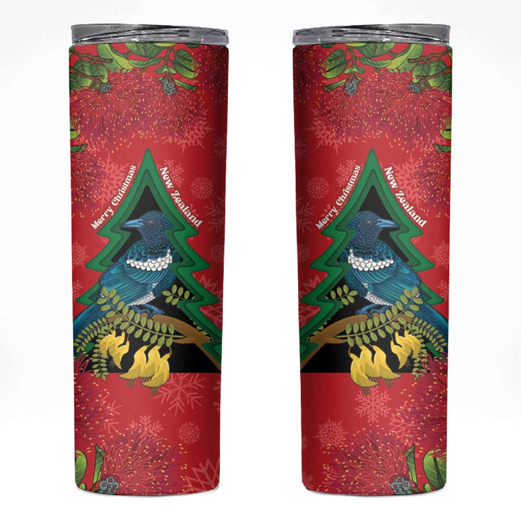 New Zealand Christmas In July Skinny Tumbler Kowhai Tui Bird With Pohutukawa - Red