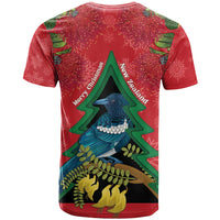 New Zealand Christmas In July T Shirt Kowhai Tui Bird With Pohutukawa - Red