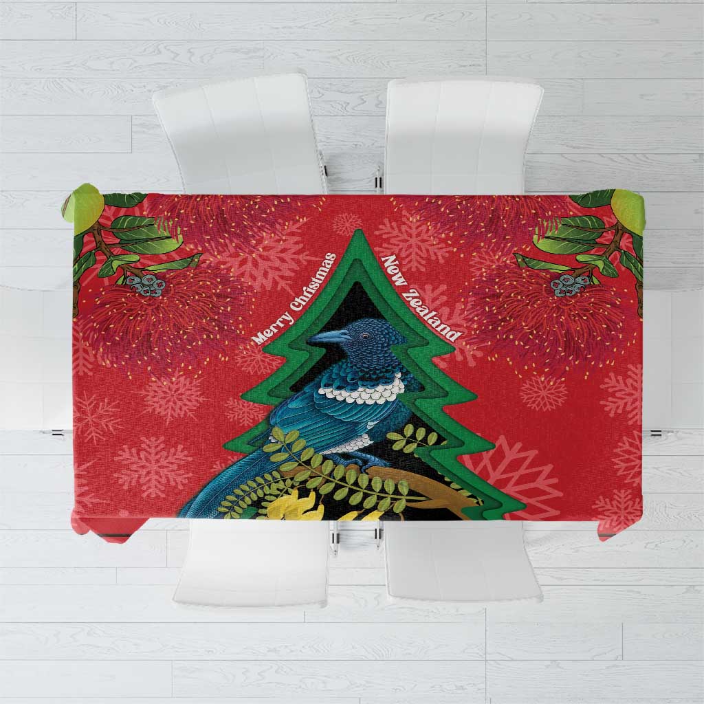 New Zealand Christmas In July Tablecloth Kowhai Tui Bird With Pohutukawa - Red
